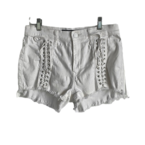 Express Lace Up western White High Rise shorts with stretch  Woman’s 8 - Picture 1 of 6